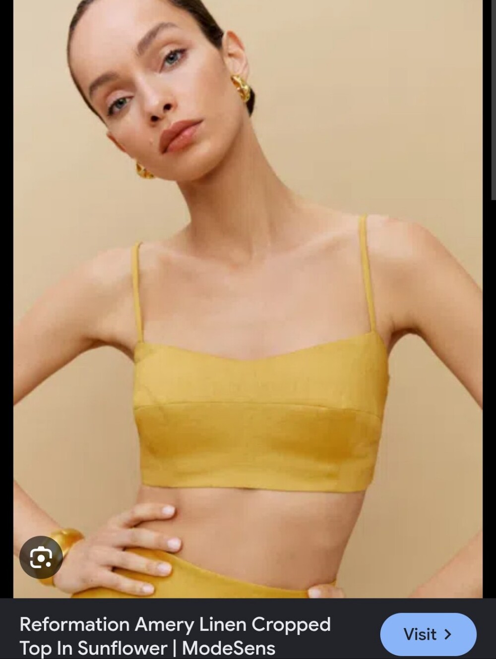 Reformation Yellow Linen Crop Top with Thin Straps